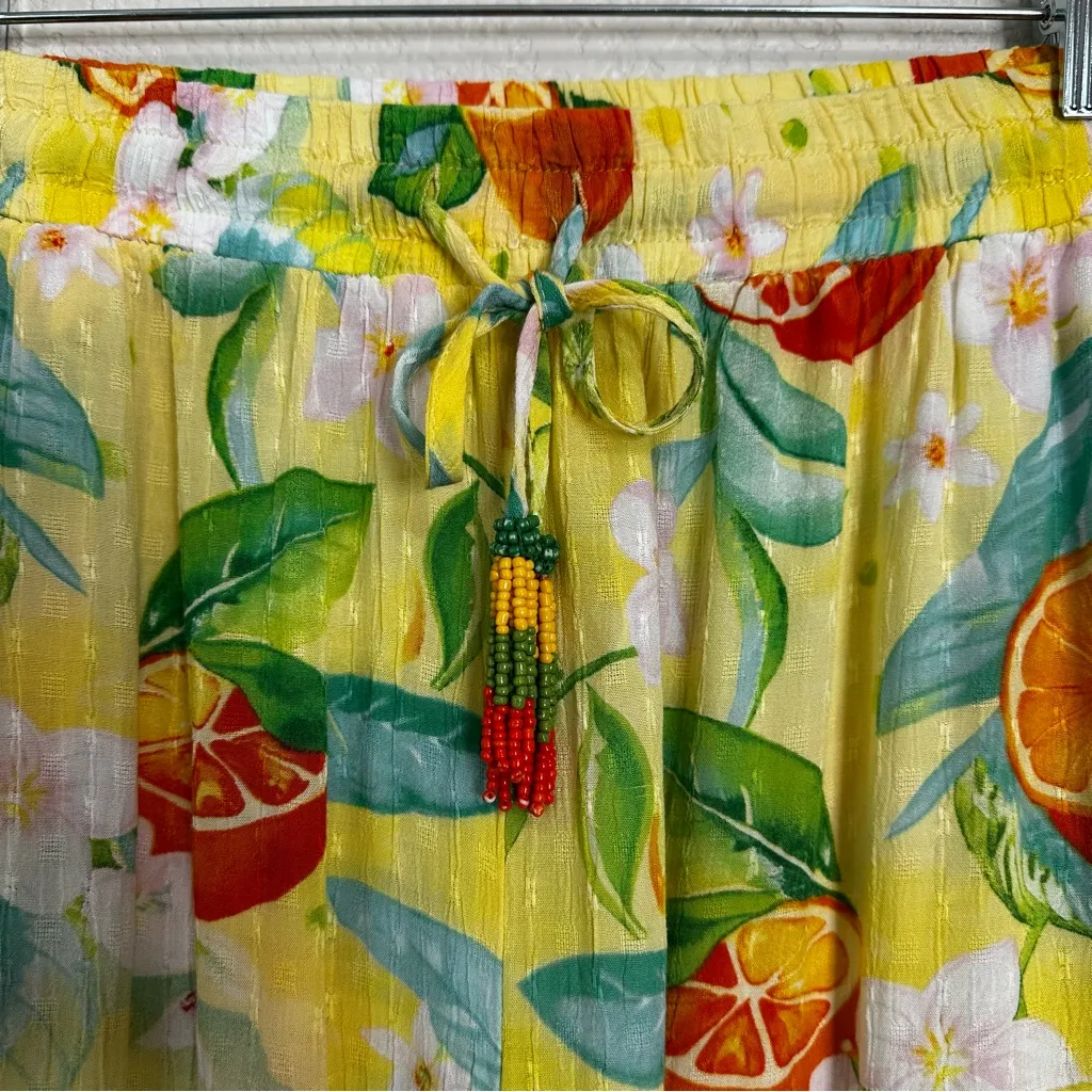 C&C California Boho Citrus Floral Print Wide Leg Pants, Sz Large - Image 3