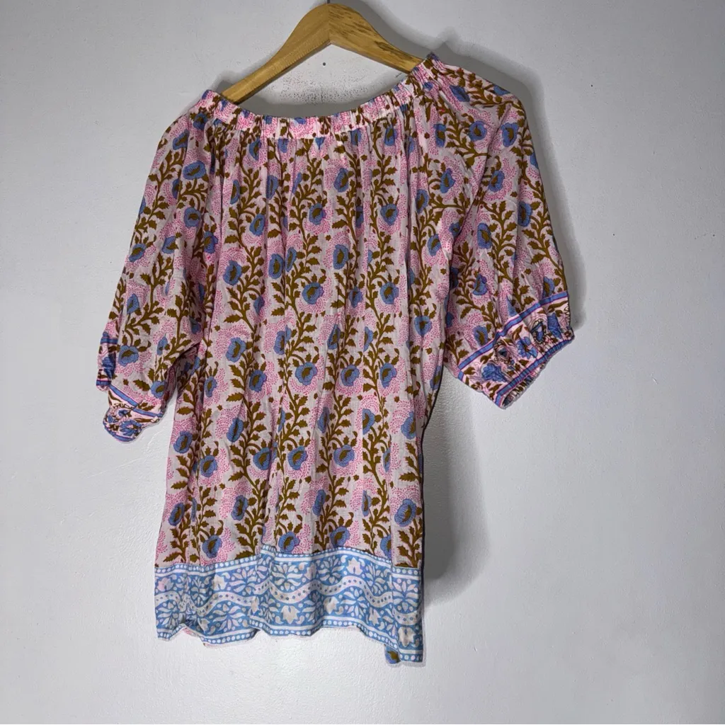 SZ Blockprints Essa Print Tracy Top Camel Made In India‎ Size M CP Pink Size M - Image 3