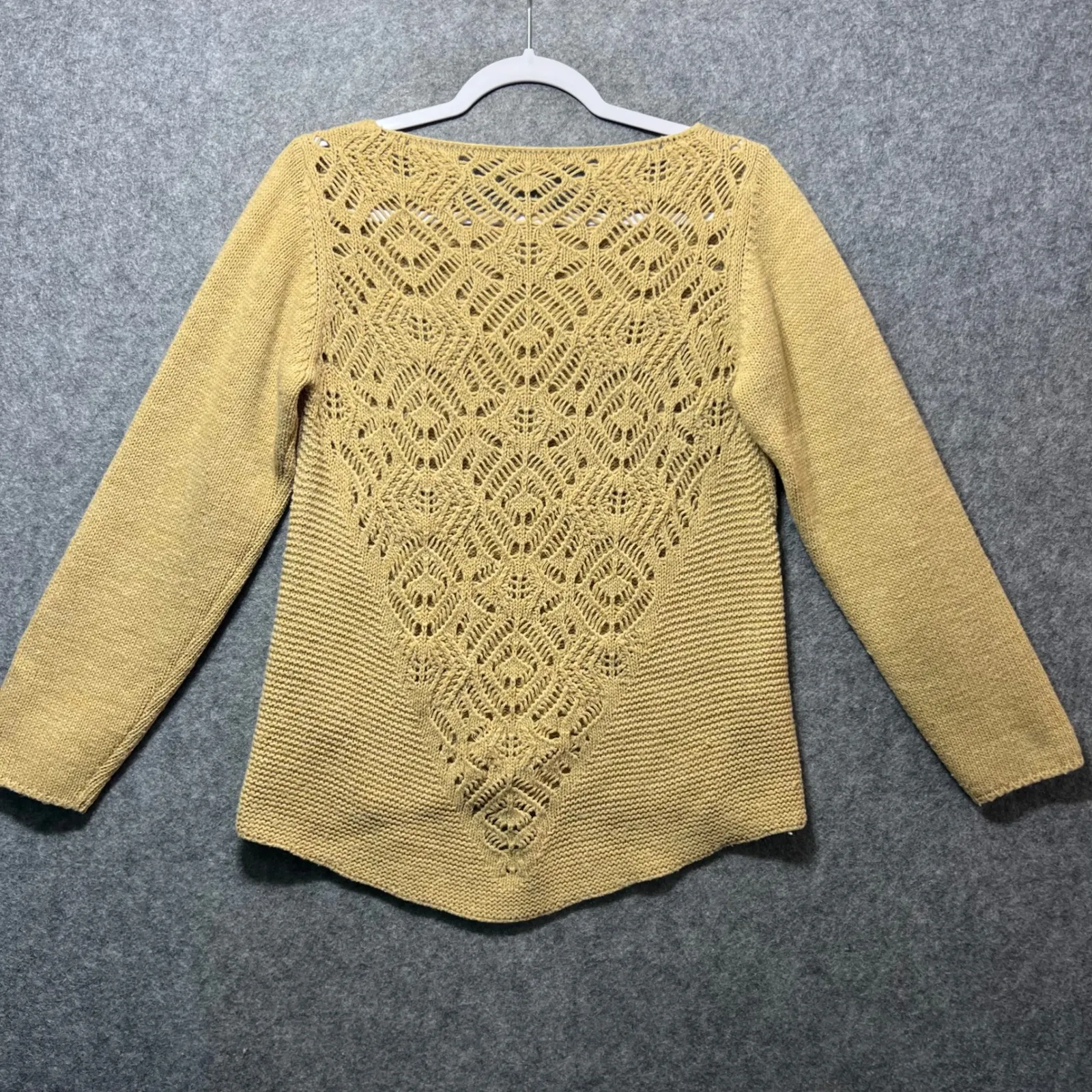 Bianca B Italy Open Knit Sweater L Tan Long Sleeve Wool Blend Scoop Neck Yellow Size L - Image 6