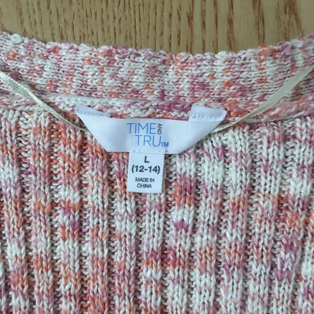 #5 Womens Time and Tru Pink Cardigan Sweater Pink White Marble Size Large 12 - Image 3
