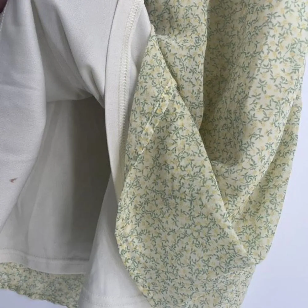 H&M Y2K Women's baby doll Floral Lined Sundress Yellow Green‎ Size XL Coquette - Image 8