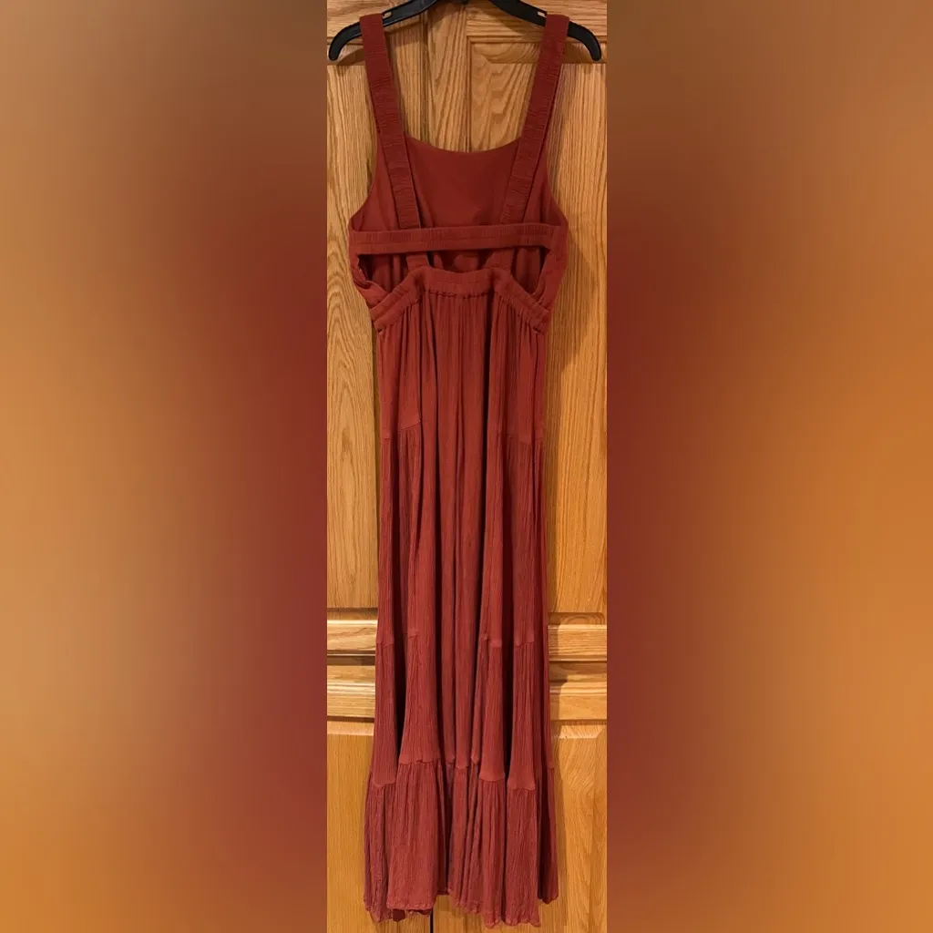 Free People Selfie Worthy Tiered Legs‎ H-Style Back Straps Rust Jumpsuit Size XS - Image 6