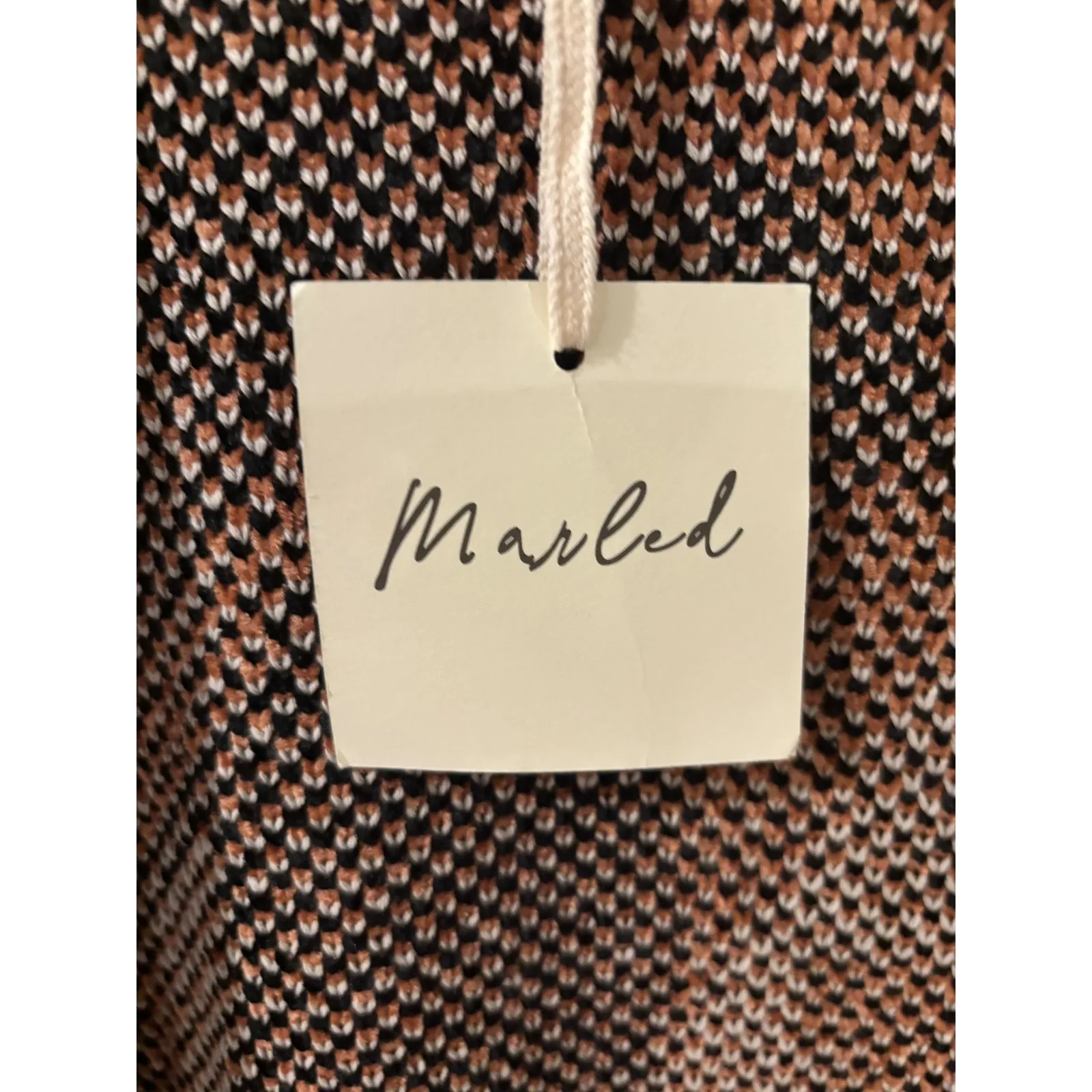 Marled Open Front Geometric Knit Cardigan Boho Aztec Black Tan Cream Duster Size L - Image 4