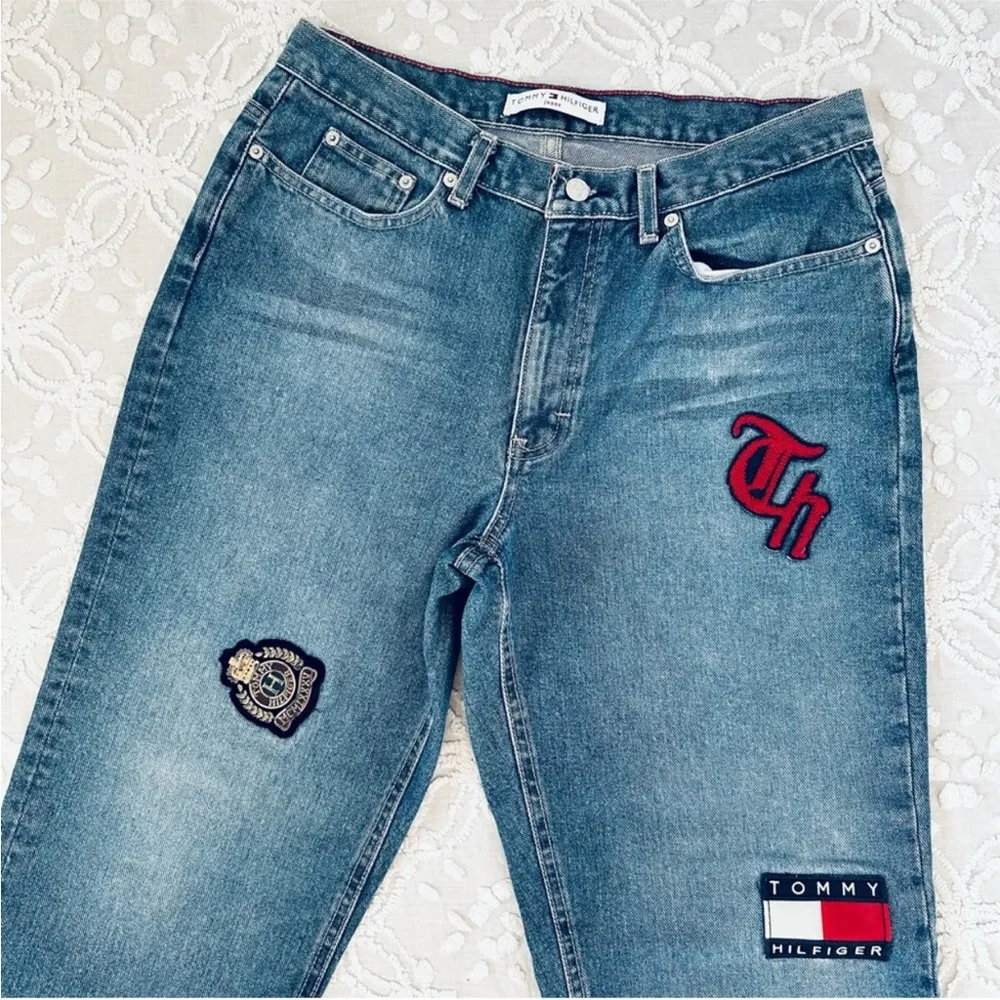 Y2K  Jeans Denim Letterman Patches Embroidered Academia Monogram - Image 5