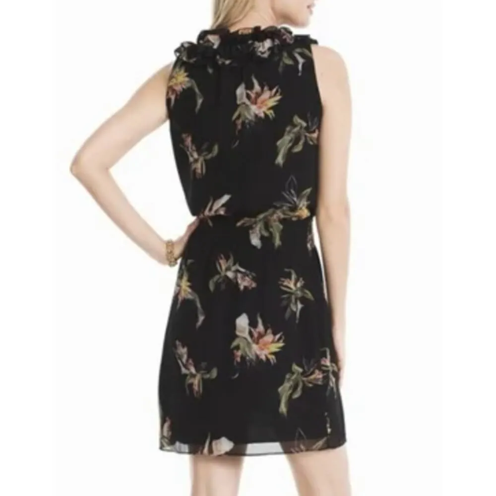 White House Black Market Black Floral Blouson Dress - Image 5