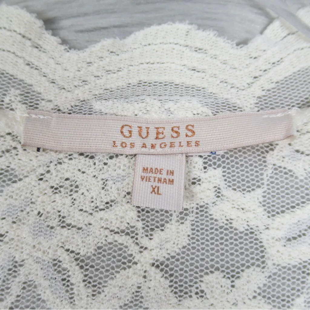GUESS Ivory Lace Sweetheart Neck Long sleeve Sheer Blouse Women's Size XL - Image 10