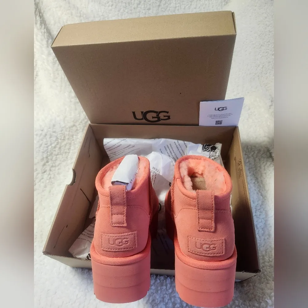 NWT UGG Classic Ultra Mini Platform Vibrant Coral Women's Ankle Boots Size 7 - Image 10