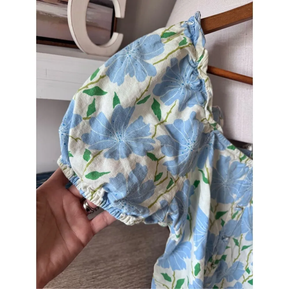 Who What Wear Linen Blend Floral Crop Top Peasant Bohemian Cottagecore Preppy Si - Image 3