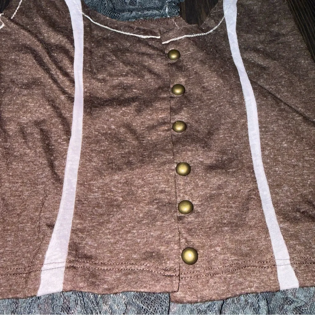 Anthropologie Scrapbook Originals Vintage Brown and Gray Lace Trim Blouse - Image 3