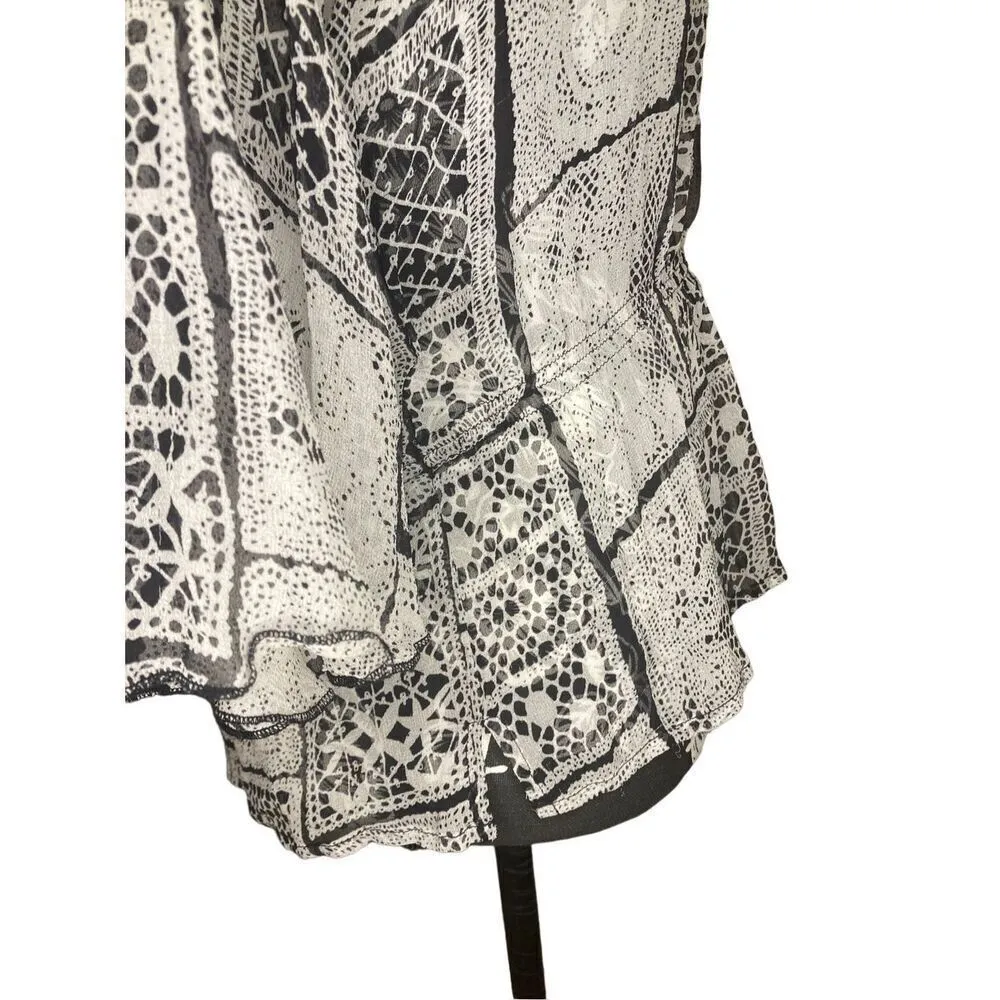 Python Snake Print Blouse Tie Closure Formal Bell Sleeve Black Size M - Image 3