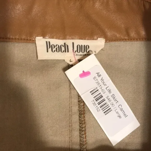 Peach love California all your life faux leather skirt size large boho cute - Image 3