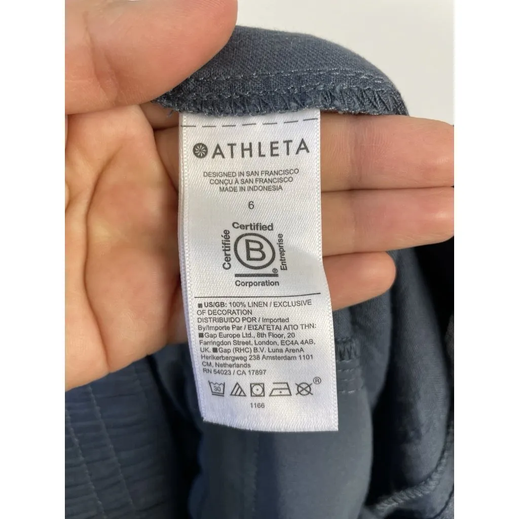 Athleta Voyager Granite Blue 100% Linen Elastic Waist Crop Pant Size 6 - Image 8