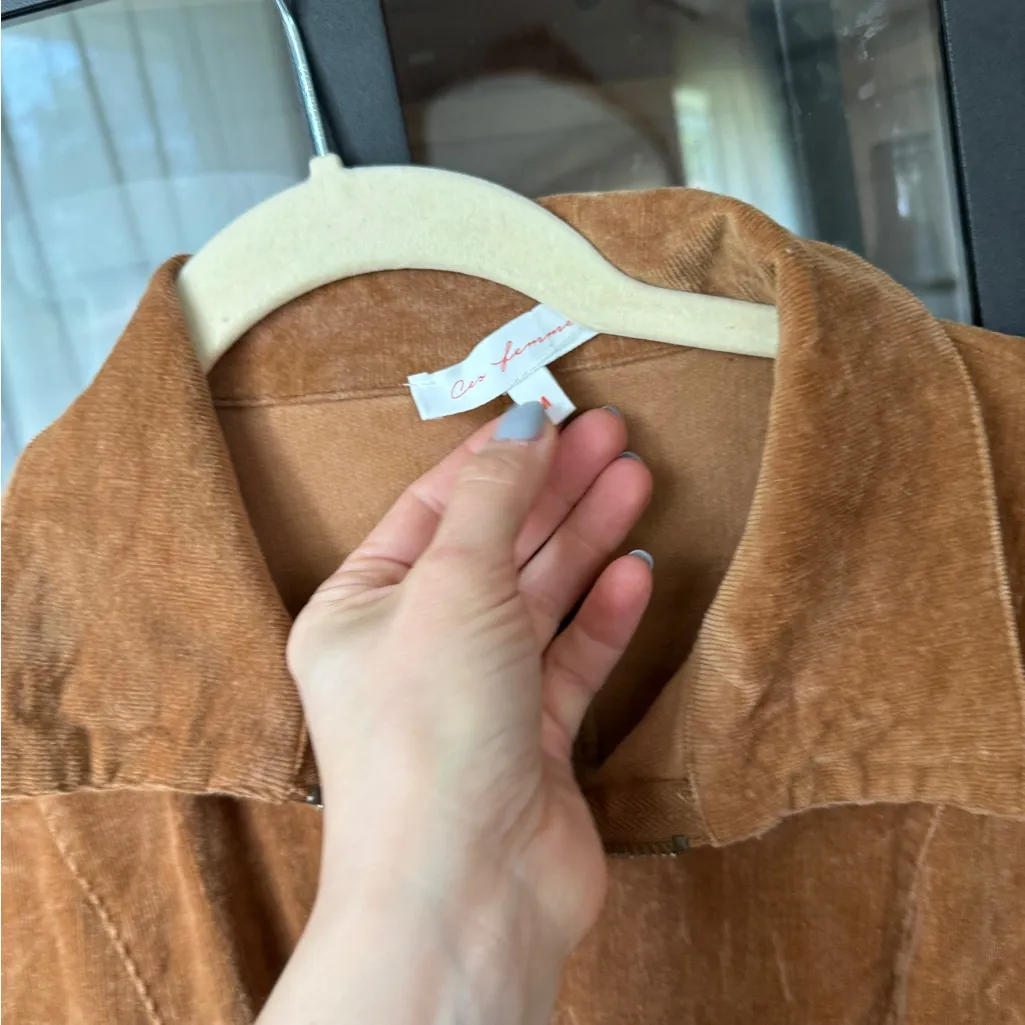 Corduroy jumpsuit utility pockets zip up collar wide leg short sleeve boiler - Image 4