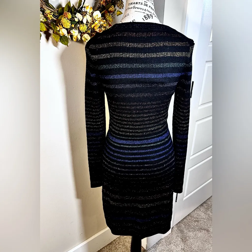 Trina Turk Wool Blend Metallic Stripe Bodycon Sweater Dress Size Small💛 - Image 9