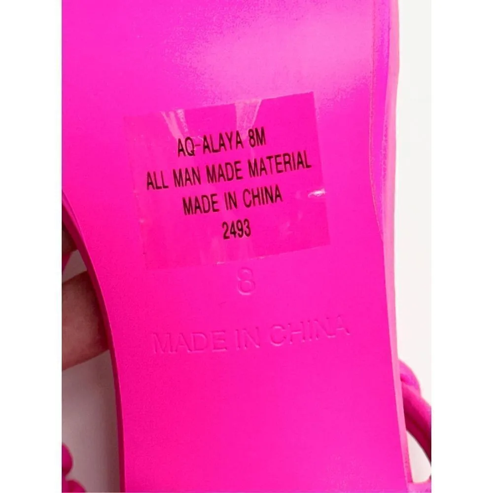 AQUA Sandals Womens Size 8 Square Toe Pink Raffia Detail Slip On Heel NEW - Image 8