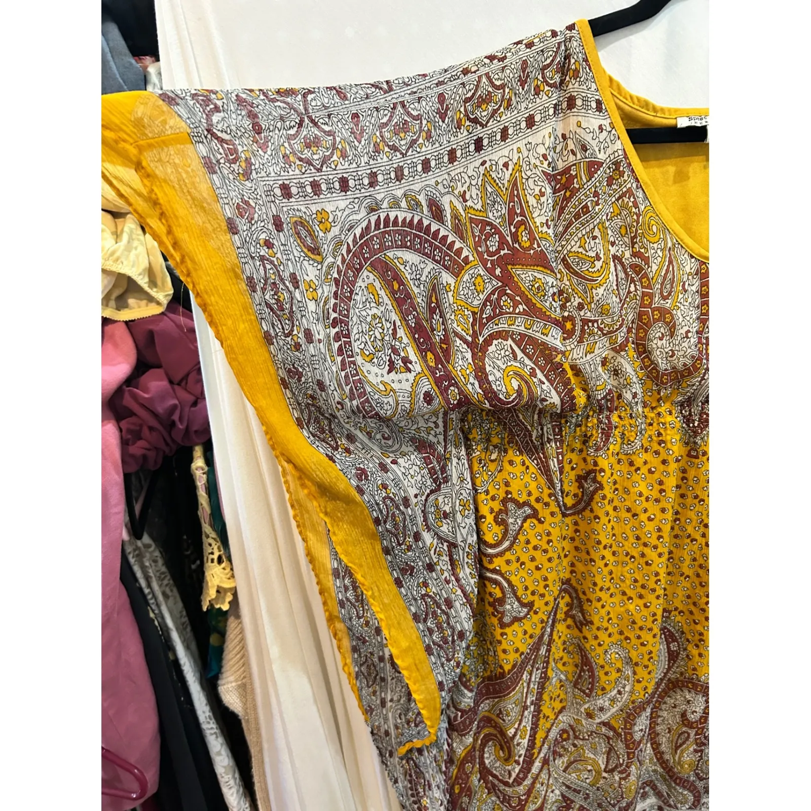 Speed Control New York Paisley Print Tunic Dress Kaftan Cover Up L‎ Yellow Size L - Image 4