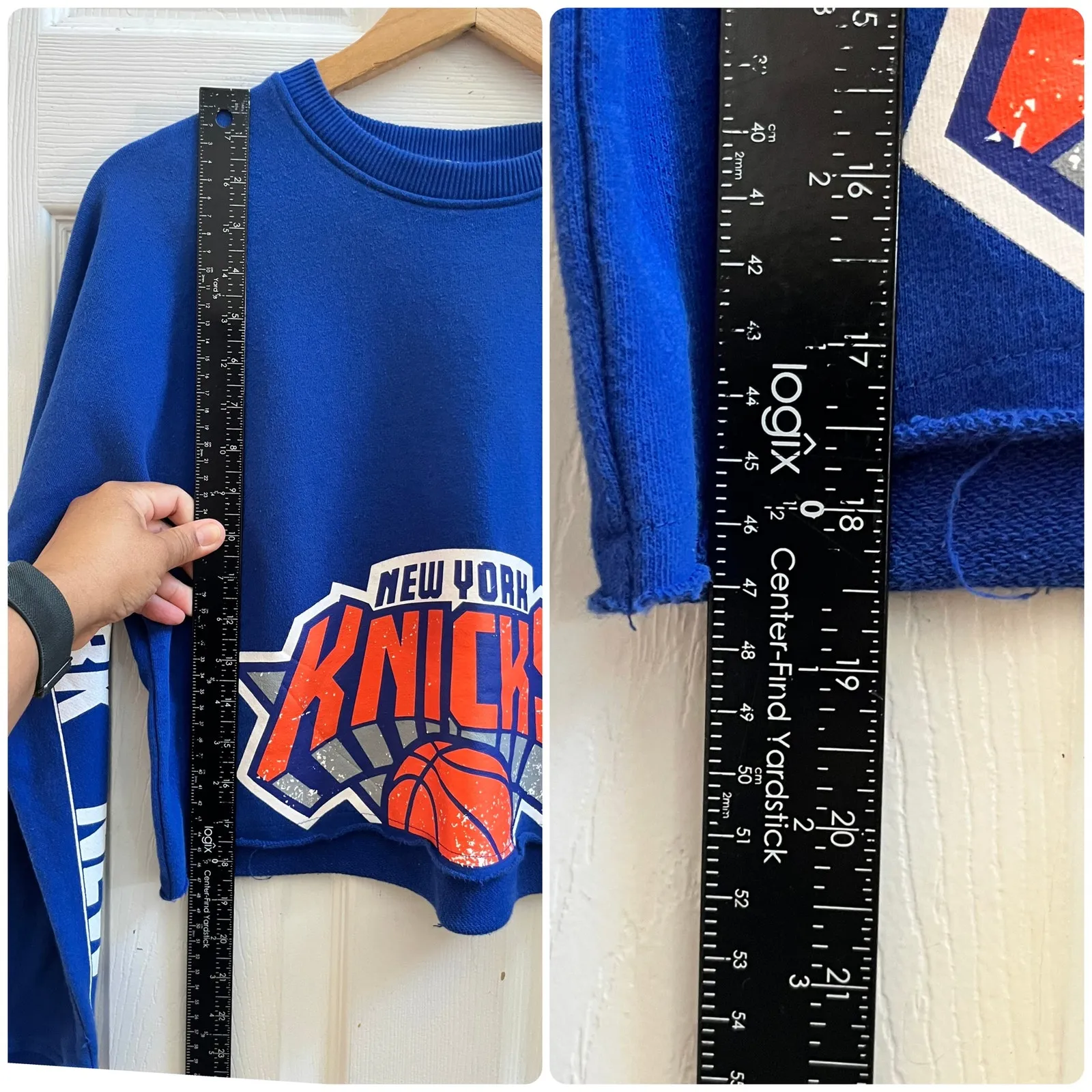 FISLL Knicks Graphic Long Sleeves Pullover Crop Knit Sweater Medium Blue - Image 9