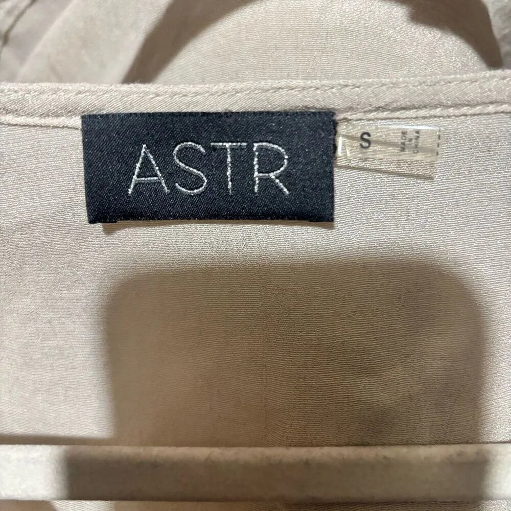 ASTR Top Womens Small Beige Embroidered Boho Print Fringe Hem Sheer Blouse - Image 7