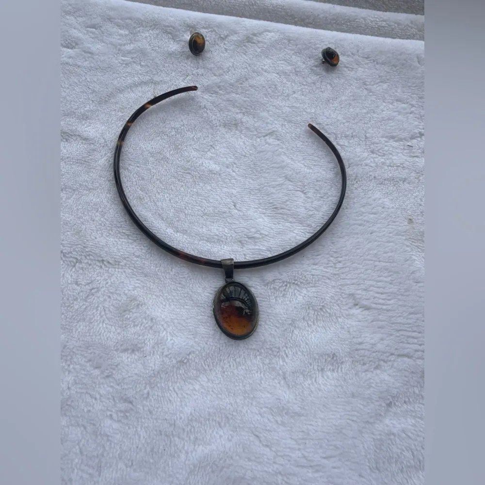 Necklace Kit Earrings Amber Pendant Necklace  Leather Cord  Boho Jewelry Yellow - Image 3