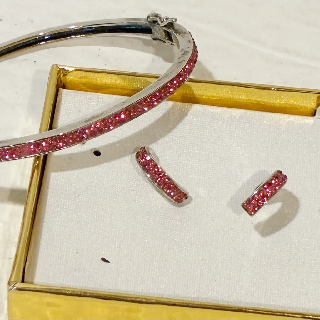 Truly Crystal Silver Pink Stone Small Hoop Bangle Bracelet Gift Set - Image 2