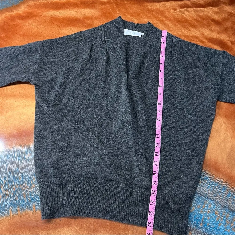 ASTR the Label Pleated Wrap Sweater Charcoal Medium Wool Blend long sleeves - Image 9
