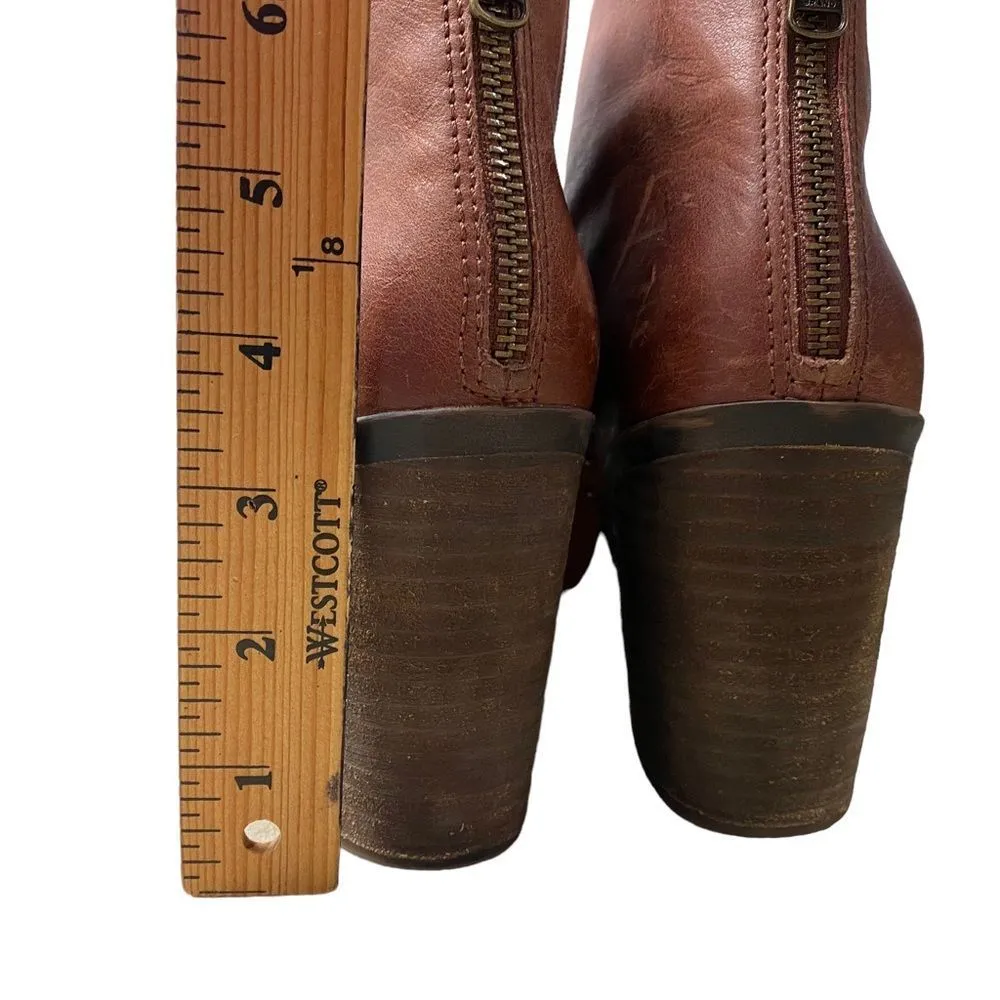 Lucky Brand Sancha Brown Zip Up Studded Heel Bootie Boots - Image 8
