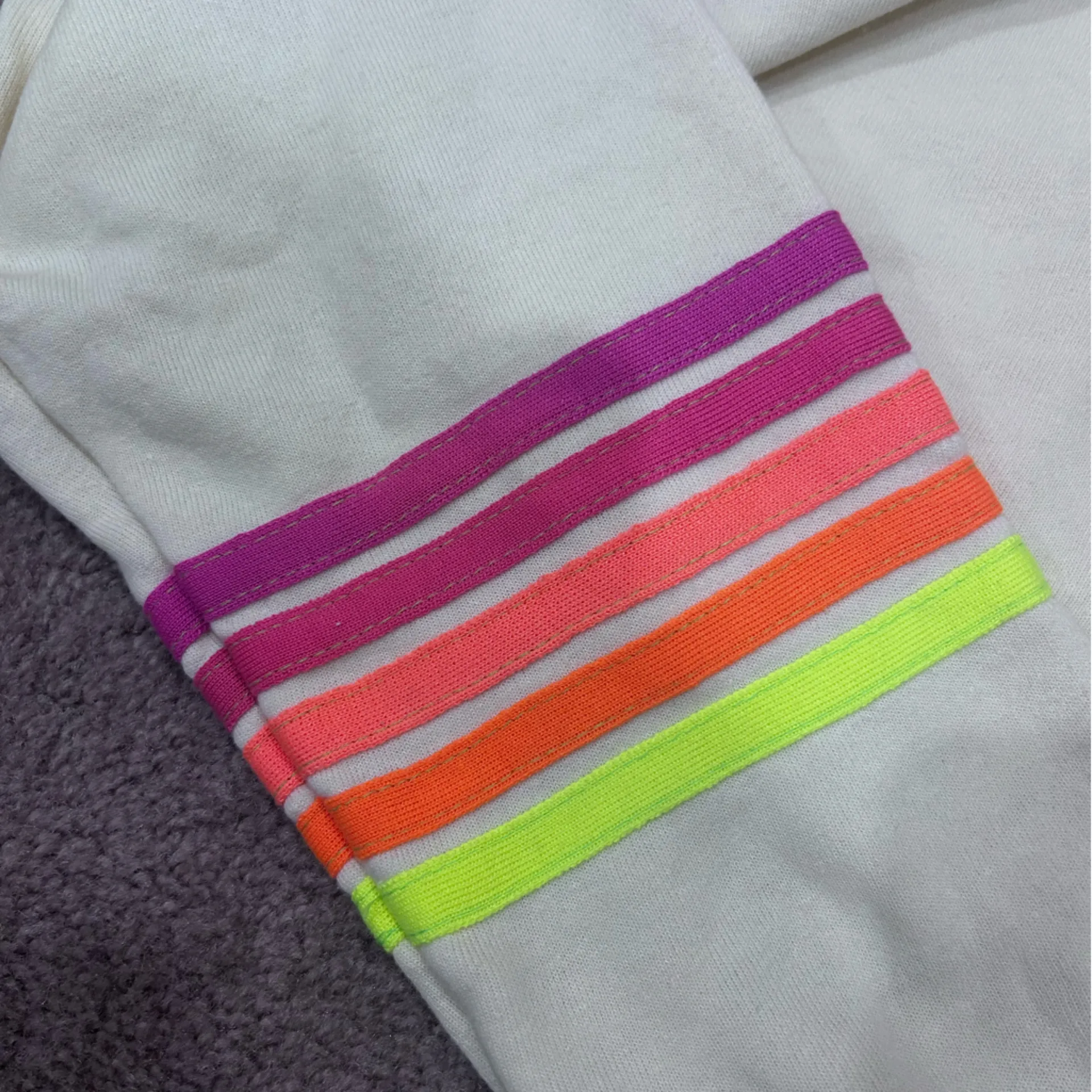 Aviator Nation Vintage White Set Neon 5 Stripe Rugby Sweatshirt and Sweatpants - Image 6