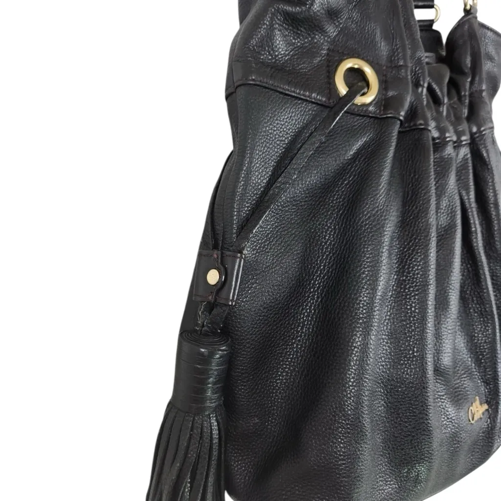 Cole Haan hobo bag black pebble leather shoulder bag large bag tote tassel cinch - Image 4