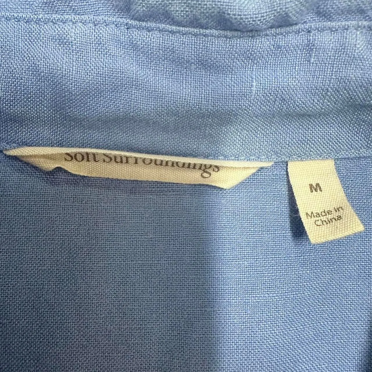 SOFT SURROUNDINGS Blue Sally Linen Blend Blouse Pearl Buttons Sz M Beach Coastal - Image 3