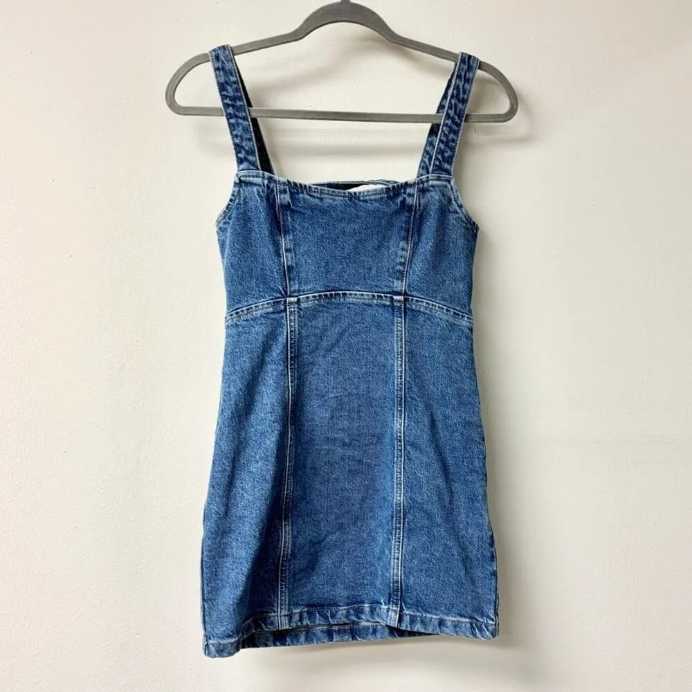 Zara Sleeveless Square Neck Crossback Strap Denim Mini Dress Blue Women's Size S - Image 3
