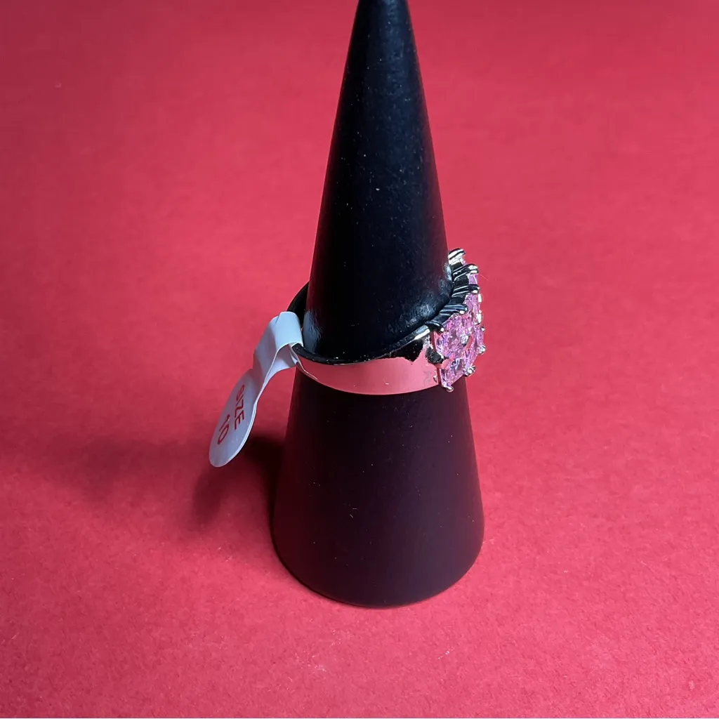 Bomb Party RBP7774 “The Bethany Ring” Cubic Zirconia on Rhodium Size 10 Ring NWT Pink - Image 2