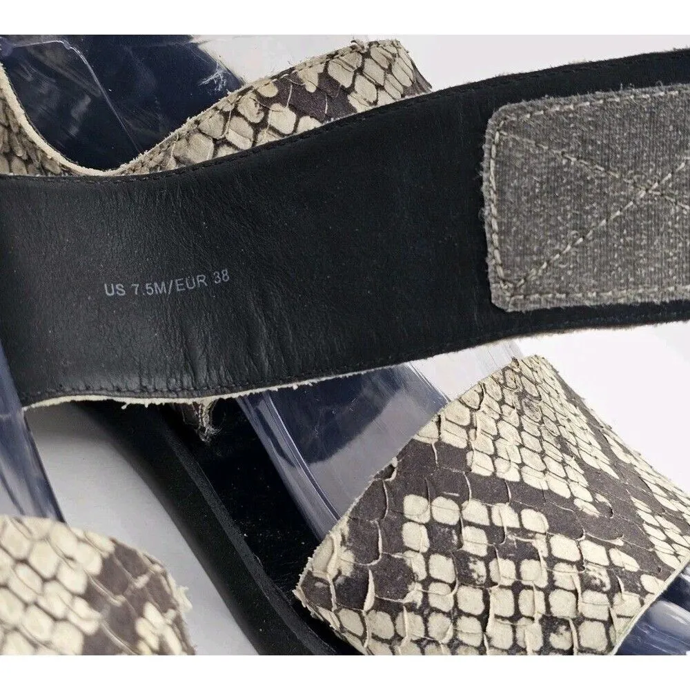 VINCE Salina Python Snake Print Flat Strap Sandals Black Cream Color Size 7.5M - Image 8