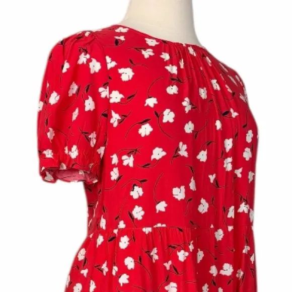 J.Crew Midi Dress Short Puff Sleeve Tiered Red Floral Women’s Size XL New NWT - Image 7