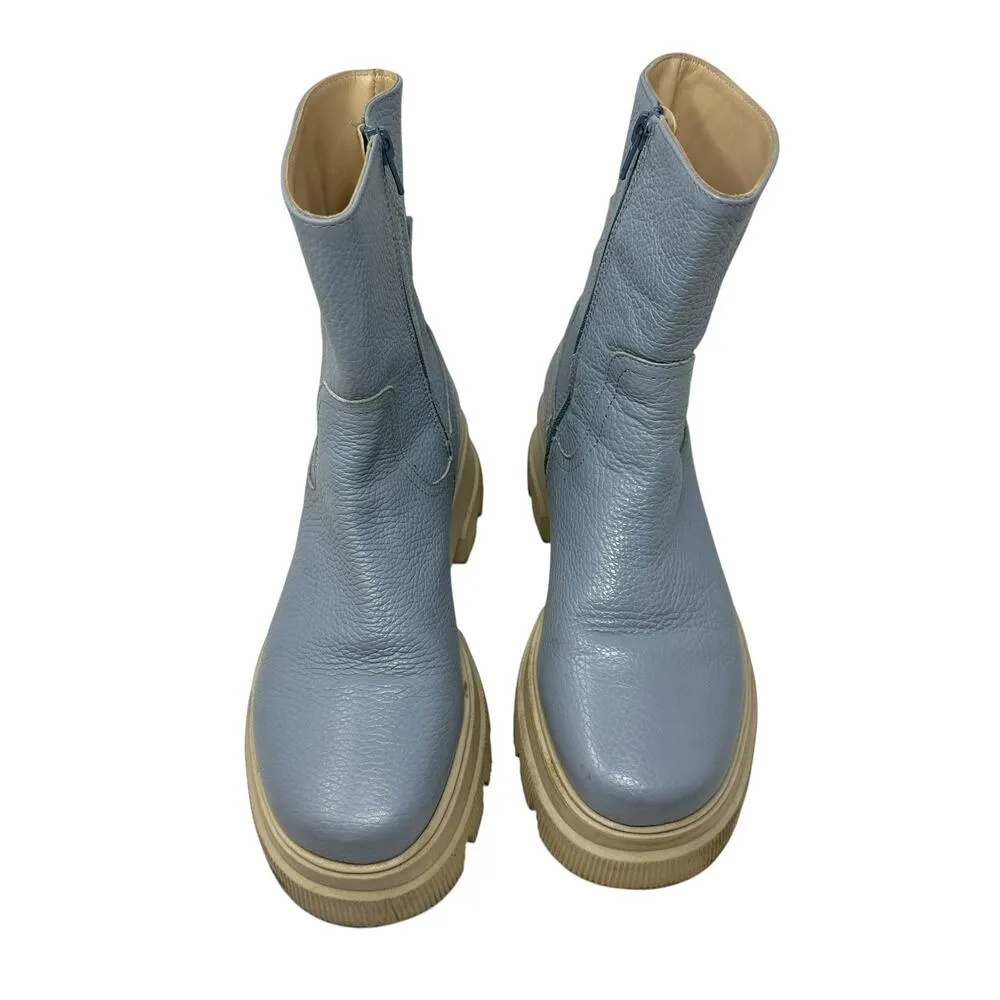 Each x Other Dollaro 65mm Chunky Boots In Blue Leather Lug‎ Sole Size 40 US 10 - Image 4