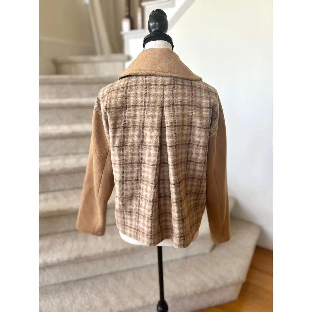 Rachel Parcell Tan Plaid Double Breasted Cropped Peacoat - Image 4