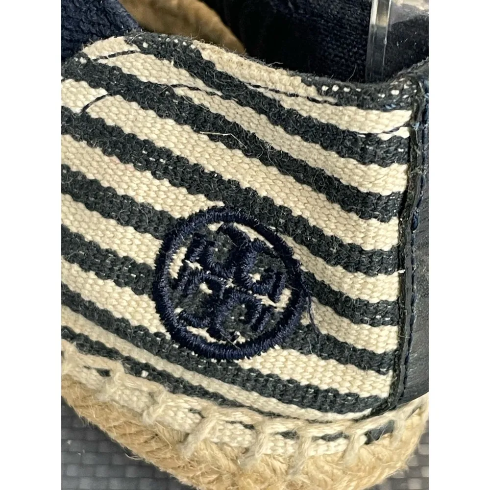 Tory Burch Catalina Canvas Flat Espadrilles Blue White Logo Size 7 - Image 7