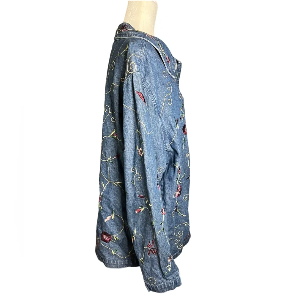 Floral Needlepoint Embroidery Jean Jacket 2X - Image 3