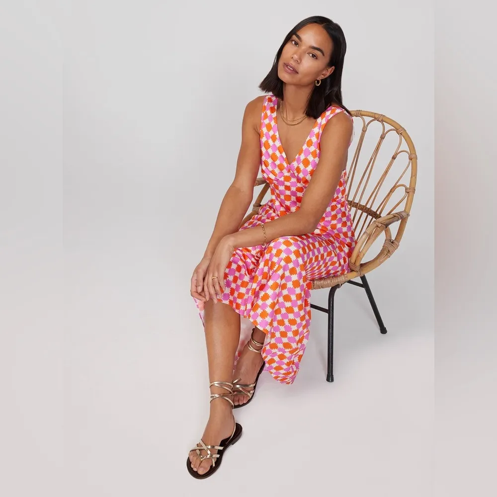 Kitri Womes US 6 Claire Picnic Check Bias Cut Long Slip Dress Empire Waist‎ Pink - Image 3