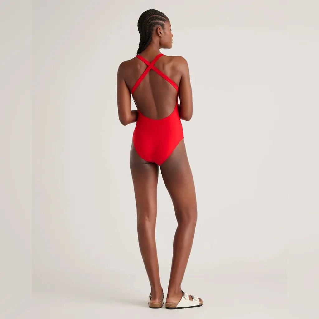 NWT Quince Italian Cross-Back One-Piece Swimsuit – Red, Size S - Image 3