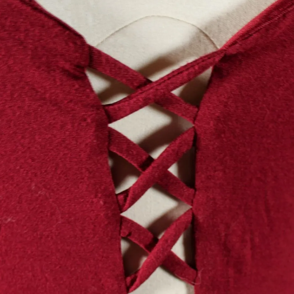 NWT Burgundy Cranberry Maxi Dress with Slits and Cross Stitch Cleavage - Image 7