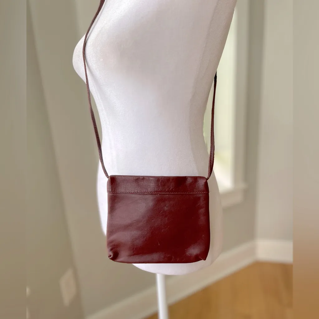 Vintage Oxblood Dark Red Burgundy Genuine Leather Crossbody Mini Bag - Image 2