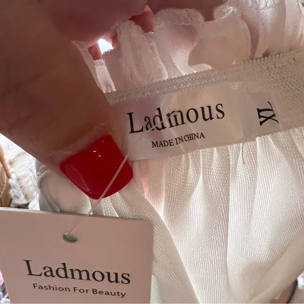 LADMOUS White lace maxi dress open back Women SIZE XL wedding bride bachelorette - Image 4