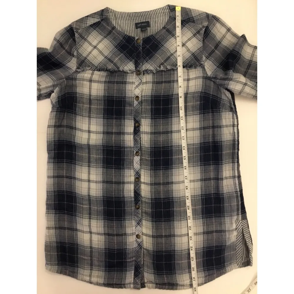 J.Jill Denim Blue/White/Pink Plaid Button Down Gauze Shirt Sz XS - Image 6