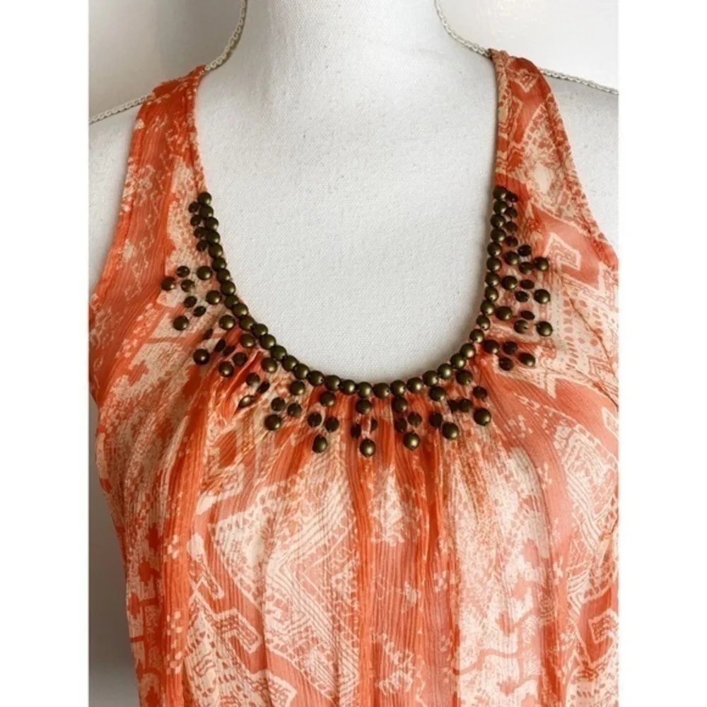 Joie • Orange Tribal Geo Print Stud Sheer Tank - Image 22