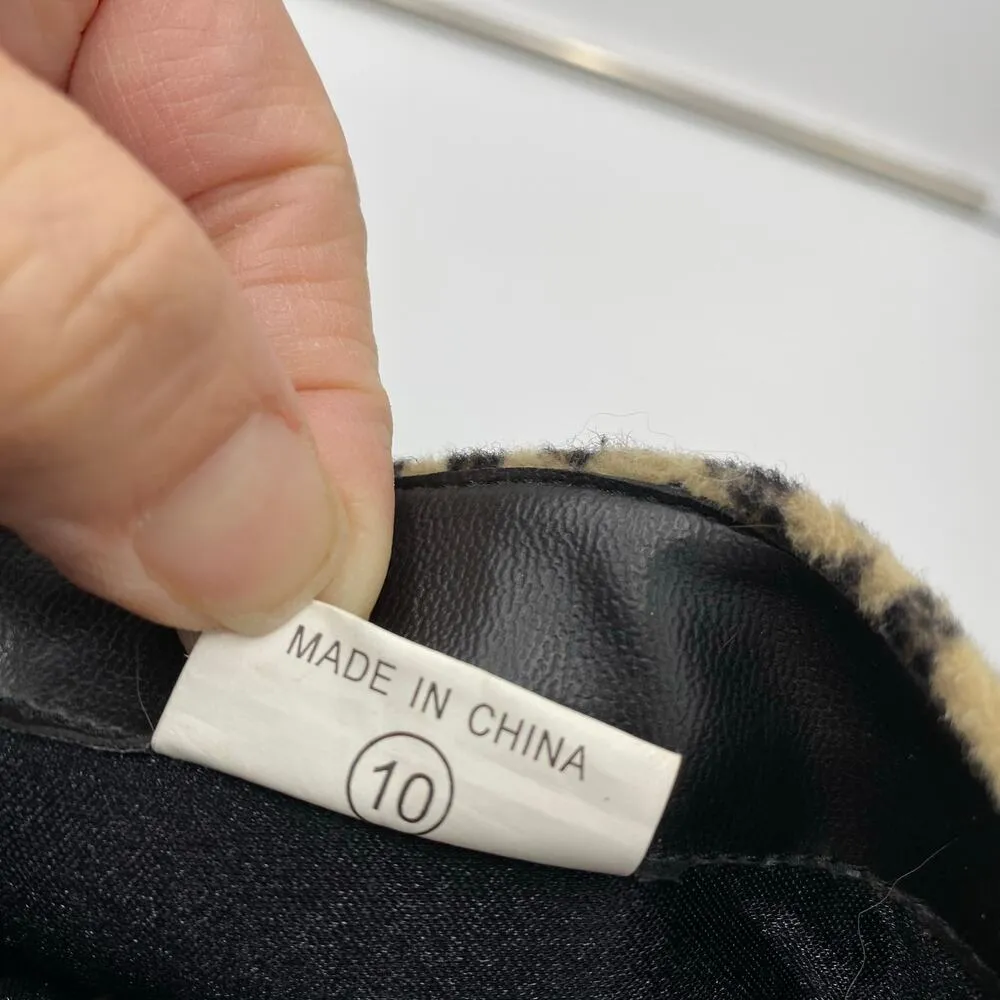 Vtg Plats Leopard Plush Platform Super Chucky Ankle Boots Size 10 Disco Funky - Image 8