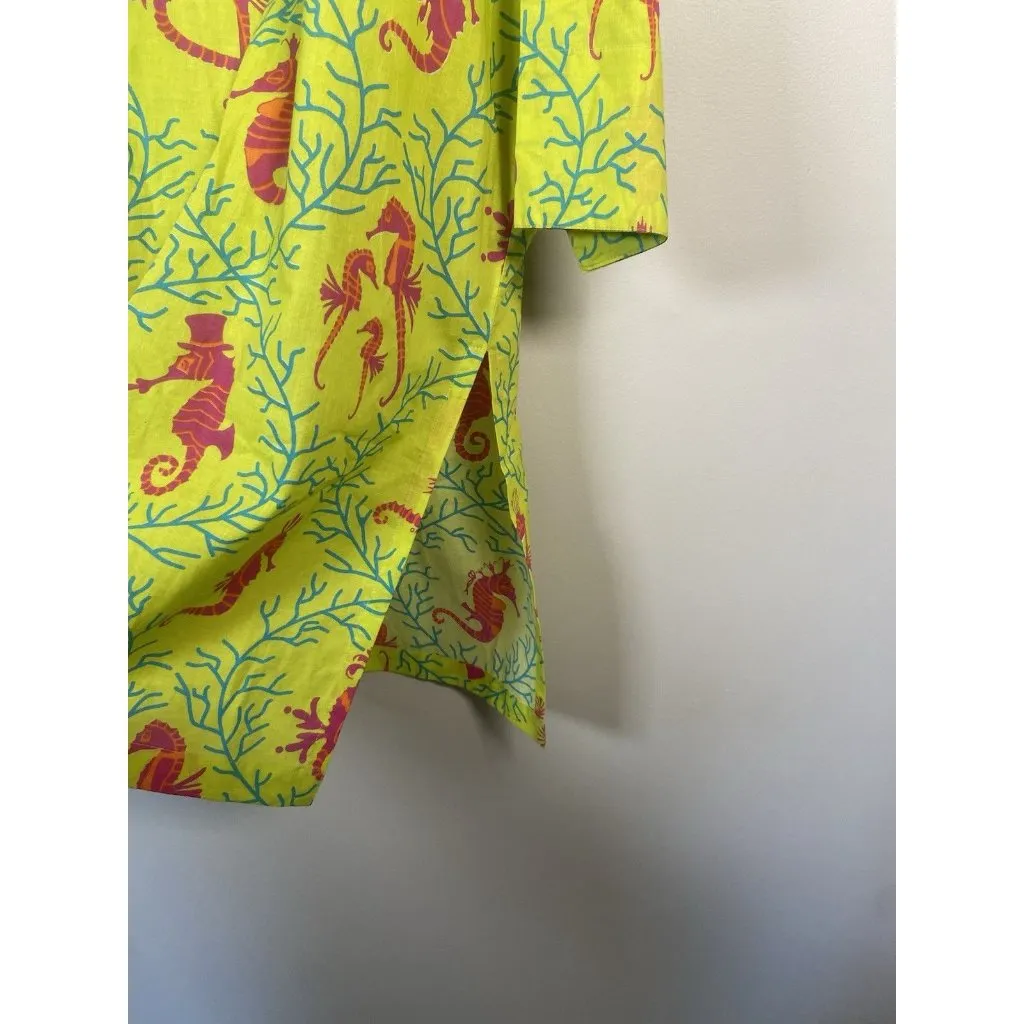 Gretchen Scott Designs Women Green Seahorse Tunic 3/4 Sleeve Top Oversized Beach - Image 3