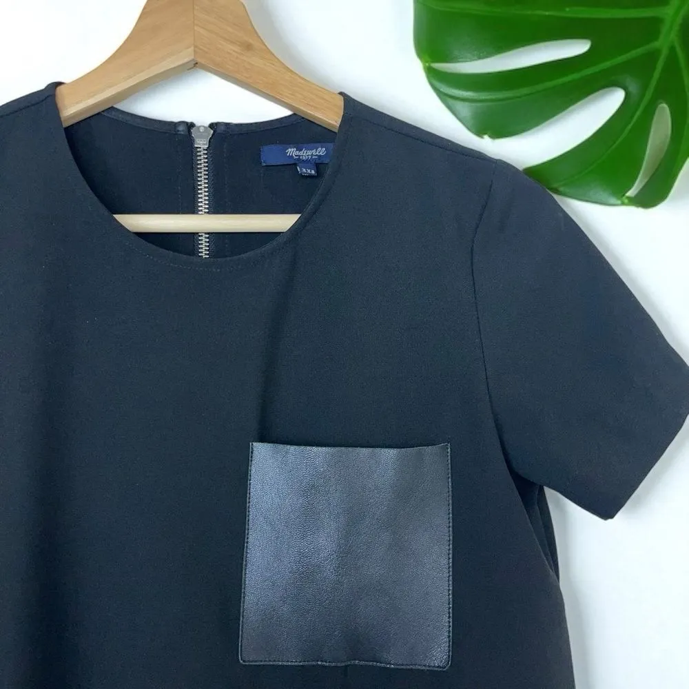 Madewell Leather Pocket T-Shirt Dress in Black - B0615 - XXS - Image 11