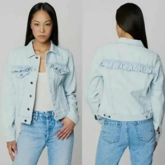 Blank NYC Sign your name light wash ruffle trim denim jacket - Image 2
