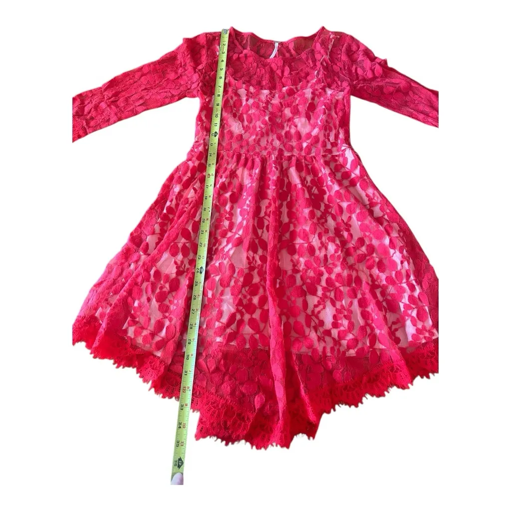 FREE PEOPLE Red Mesh Floral Lace Overlay Dress Size 4 - Image 11