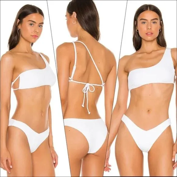 Onia Demi One-Shoulder Bikini Top White Ribbed Strappy Beach Coastal Estimated S - Image 2